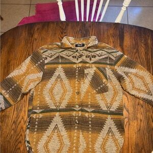 Blue B Southwestern Button-Up Shirt Jacket in Mustard and Olive